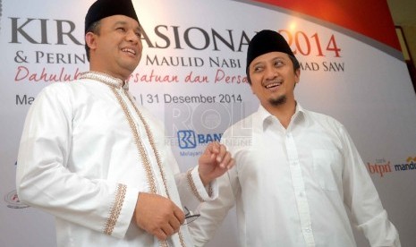  Menteri Pendidikan dan Kebudayaan Anies Baswedan, dan Ustadz Yusuf Mansyur hadir dalam acara Dzikir Nasional 2014 di Masjid At-Tin, Jakarta, Rabu (31/12). 