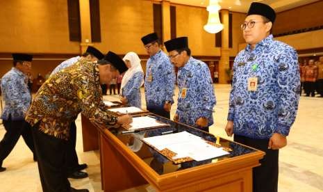 Menteri Pertanian Amran Sulaiman melantik empat pejabat tinggi pratama di lingkup Kementan