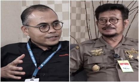 Menteri Pertanian RI, Syahrul Yasin Limpo (kanan) dan Pemimpin Redaksi Republika, Irfan Junaidi