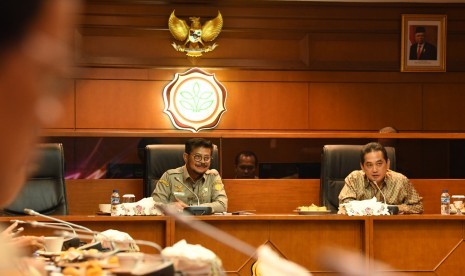 Menteri Pertanian Syahrul Yasin Limpo menggelar pertemuan dengan Menteri Perdagangan Agus Suparmanto, Senin (11/11).