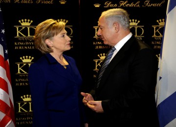 Menteri Luar Negeri Amerika Serikat, Hillary Clinton, dan Perdana Menteri Israel, Benjamin Netanyahu