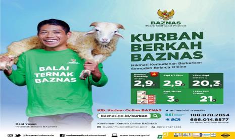 Menyambut Hari Raya Idul Adha 1444 H, Badan Amil Zakat Nasional (Baznas) mengadakan Kurban Berkah Baznas yang dapat diakses secara online melalui berbagai kanal demi memberi kemudahan masyarakat untuk berkurban. 