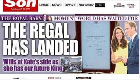 Menyambut kelahiran putera mahkota Inggris, tabloid The Sun berubah nama menjadi The Son