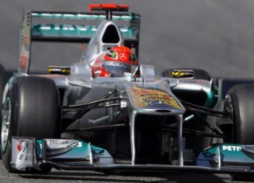 Mercedes Racing Formula One - Michael Schumacher, Jerman di Montmelo racetrack, Montmelo, Spain 2011.(AP Photo/Daniel Ochoa de Olza)