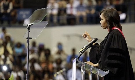 Michelle Obama went to a magnet school herself. She told students to have grit and determination and to always follow their own dreams 