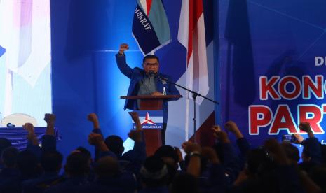 Moeldoko menyampaikan pidato perdana saat Kongres Luar Biasa (KLB) Partai Demokrat di The Hill Hotel Sibolangit, Deli Serdang, Sumatera Utara, Jumat (5/3/2021). Berdasarkan hasil KLB, Moeldoko terpilih menjadi Ketua Umum Partai Demokrat periode 2021-2025. 