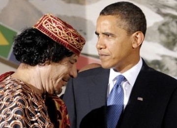 Muammar Qaddaf dan Barack Obama