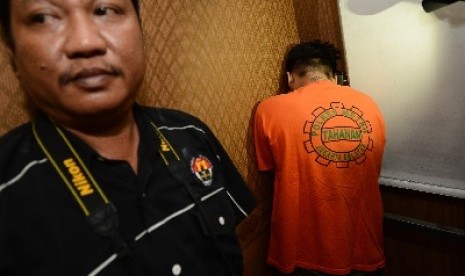 Mucikari Robby Abbas alias Obbie di Mapolres Jaksel, Sabtu (9/5).