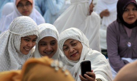 Muslimah Indonesia saat melaksanakan Shalat Ied di Jakarta (ilustrasi).