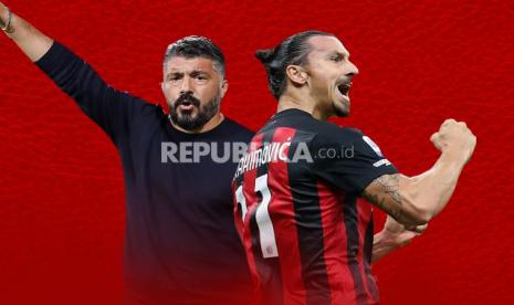 Pelatih Napoli Gennaro Gattuso Vs striker AC Milan Zlatan Ibrahimovic (kanan).