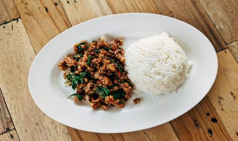 Nasi putih dan lauk (ilustrasi). Untuk cegah diabetes, menjaga pola makan dengan gizi seimbang lebih baik ketimbang sekadar mengganti nasi putih dengan nasi merah.