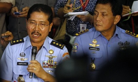 National Search And Rescue Ageny Chief Vice Marshall TNI Daryatmo explains during a press conference in Jakarta.  