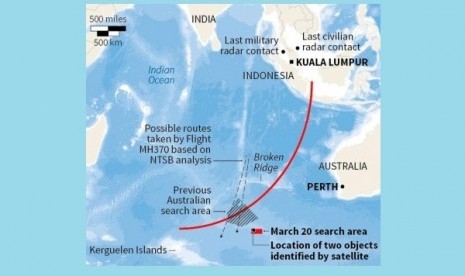 New search area and possible debris location of Malaysia Airlines flight MH370 (graphic)