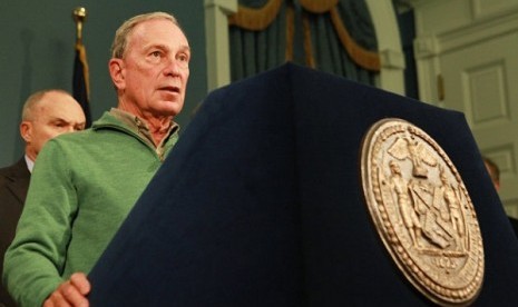 New York City Mayor Michael Bloomberg updates the media on the City’s Superstorm Sandy recovery efforts, Friday, Nov. 2, 2012 in New York. Later that day Bloomberg cancelled the 2012 New York Marathon amid growing public pressure.   