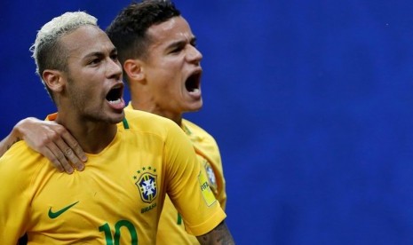 Dua penggawa timnas Brasil, Neymar Jr dan Philippe Coutinho.