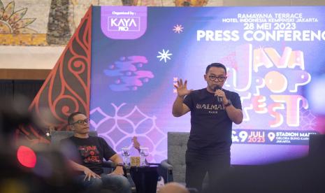 nisiator Java Pop Festival, Pulung Agustanto, dalam konferensi pers di Hotel Indonesia Kempinski, Jakarta, Ahad (28/5/2023). 