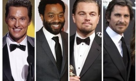 Nominees for the Academy Awards best actor category Matthew McConaughey, Chiwetel Ejiofor, Leonardo DiCaprio, and Christian Bale (left to right) appear in a combination photo.