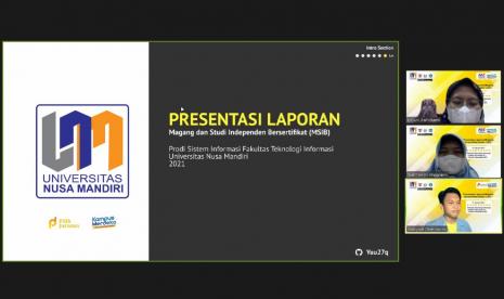 Nusa Mandiri Career Center (NCC) berkolaborasi dengan Fakultas Teknologi Informasi (FTI) UNM, menggelar kegiatan presentasi laporan magang mahasiswa pada program MSIB angkatan pertama 2021, Selasa (11/1).