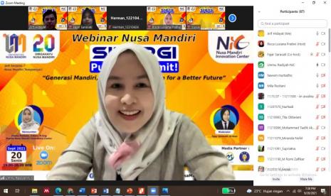 Nusa Mandiri Innovation Center (NIC) webinar Sinergi yang mengusung tema Generasi Mandiri, Show Your Innovation for a Better Future, Senin (20/9).