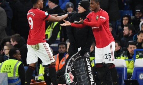 Odion Ighalo saat menggantikan Anthony Martial pada laga melawan Chelsea.