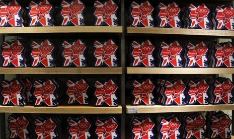 Olympic souvenirs are pictured at a department store outside the London 2012 Olympic Park at Stratford in London July 13, 2012. The London 2012 Olympics run from July 27 to August 12.  