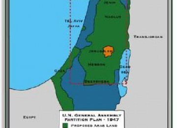 One controversial issue is the partition plan in 1947 between Arab state and Jewish state.  The map was drawn by UN Special Commision on Palestine. 