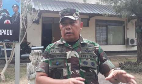 Panglima Komando Tugas Gabungan Terpadu (Pangkogasgabpad) Mayjen TNI Madsuni di Posko Utama Bandara Selaparang, Mataram, NTB, Selasa (4/9).