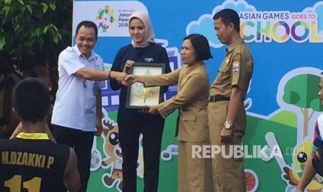 Panitia Pelaksana Asian Games 2018 (Inasgoc) melakukan promosi ke SMP Negeri I Palembang, Sumatera Selatan, Senin (7/5).