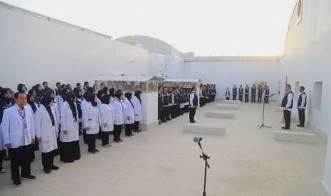  KKHI Makkah Siap Berikan Layanan Kesehatan Jamaah Haji. Foto ilustrasi: Panitia Penyelenggara Ibadah Haji (PPIH) Arab Saudi Bidang Kesehatan saat apel di Klinik Kesehatan Haji Indonesia (KKHI) Makkah.