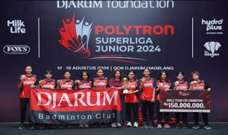 Para pebulu tangkis muda PB Djarum sukses menyapu bersih seluruh gelar juara pada turnamen Polytron Superliga Junior 2024. yang diselenggarakan di GOR Djarum, Magelang, Jawa Tengah