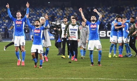 Para pemain Napoli merayakan kemenangan atas Juventus.