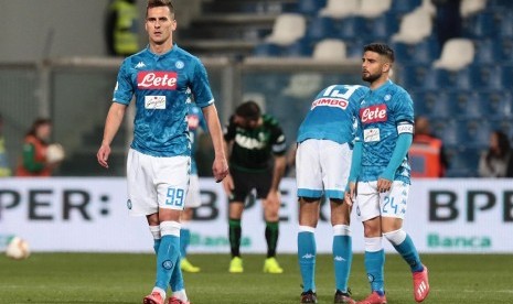 Para pemain Napoli usai menjalani pertandingan. Napoli tanpa sejumlah pemain kunci menghadapi Inter Milan.