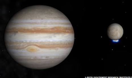 Para peneliti menduga bulan dingin Jupiter, Europa, memiliki geiser yang menyemburkan air 20 kali lebih tinggi dari Gunung Everest.