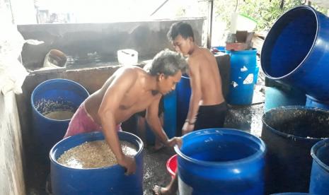 Para perajin tempe di Kecamatan Wonocolo, Surabaya, mengeluhkan harga kedelai impor yang terus mengalami lonjakan, seiring terjadinya kelangkaan