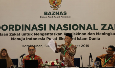 Para pimpinan Baznas dalam Rapat Koordinasi Nasional (Rakornas) Zakat 2019 di Surakarta, Jawa Tengah, Selasa (5/3) malam. 