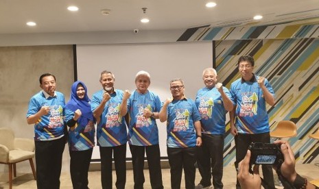 Para pimpinan dari tujuh perguruan tinggi terafiliasi BUMN (Aperti BUMN) hadir pada acara Road to Aperti BUMN Run 2019 di Jakarta, Selasa (6/8).