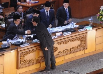 Para pimpinan DPR saat rapat paripurna di gedung DPR, Jakarta.