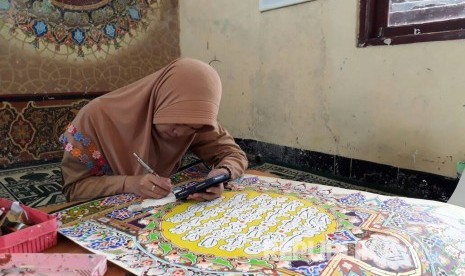 Santri Pesantren Kaligrafi Alquran Lemka di Kota Sukabumi.