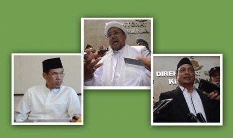 Para ulama yang sedang menghadapi proses hukum, dari kiri: Juru Bicara FPI Munarman, Imam Besar FPI, Habib Rizieq Shihab dan Ketua GNPF-MUI, Bachtiar Nasir.