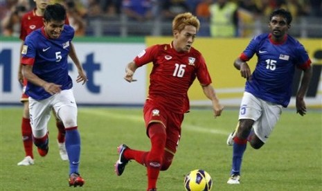 Partai Malaysia versus Thailand di Stadion Bukit Jalil, Malaysia, Ahad (9/12) yang berakhir imbang 1-1.