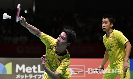 Ganda putra dan campuran Indonesia akan tampil di Fina All England 2020 (Foto: Pasangan ganda putra Indonesia Kevin Sanjaya Sukamuljo (kiri) dan Markus Fernaldi Gideon)