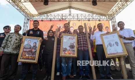 Pasangan calon gubernur dan wakil gubernur DKI Jakarta (dari kiri) Agus Harimurti Yudhoyono-Sylviana Murni, Basuki-Djarot, dan Anies-Sandi.