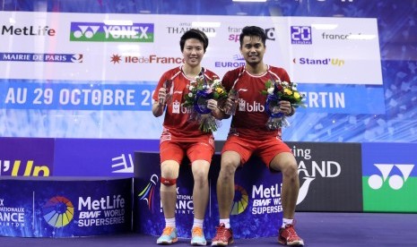 Pasangan ganda campuran Indonesia, Tontowi Ahmad/Liliyana Natsir menjadi juara di turnamen French Open Super Series 2017, Ahad (29/10).