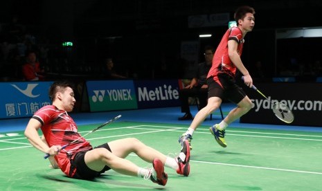 Pasangan ganda putra Indonesia, Kevin Sanjaya Sukamuljo/Gideon Marcus Fernaldi.