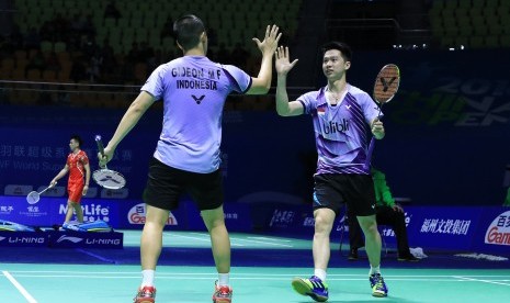 Pasangan ganda putra Indonesia, Kevin Sanjaya Sukamuljo/Gideon Marcus Fernaldi.