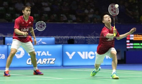 Pasangan ganda putra Indonesia, Kevin Sanjaya Sukamuljo/Gideon Marcus Fernaldi.