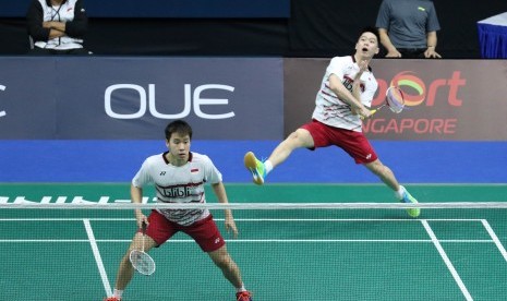 Pasangan ganda putra Indonesia, Kevin Sanjaya Sukamuljo/Marcus Fernaldi Gideon.