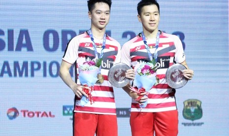 Pasangan ganda putra Indonesia, Marcus Fernaldi Gideon/Kevin Sanjaya Sukamuljo menjuarai turnamen Indonesia Open 2018 Super 1000, Ahad (8/7).