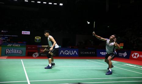 Pasangan ganda putra Indonesia, Pramudya Kusumawardana/Yeremia Rambitan di Indonesia Open 2023.