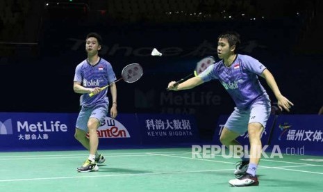 Pasangan ganda putra nomor satu dunia, Kevin Sanjaya Sukamuljo/Marcus Fernaldi Gideon.